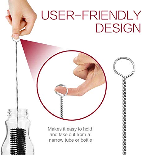Long Straw Brush Cleaner (10 Pack), Flexible Nylon Tube Cleaning Brushes with 0.4" Bristles, Rust-Proof Stainless Steel Wire Washer for Reusable Tumblers, Sports Bottles & Pipes (10 Inch) - view 3