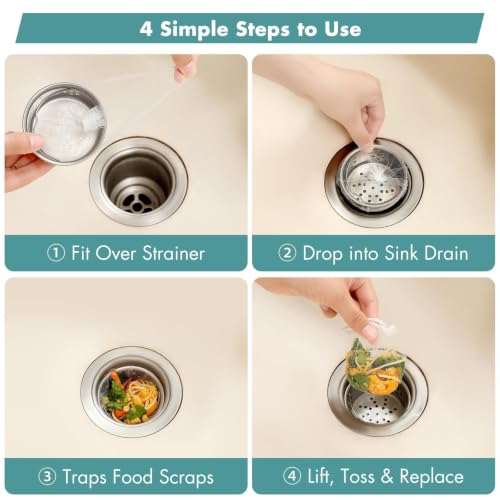 200 Pack Disposable Drain Covers for Sourdough, Kitchen Mesh Sink Strainer Bags, Anti-Clog Drain Catchers for Food Scraps, Coffee Grounds & Hair, Kitchen & Bathroom - view 6