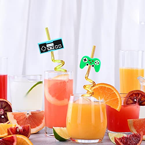 24 Video Game Party Favors Game Controller Drinking Straws Goodie Gifts for Kids Gamer Birthday Party Supplies, Game On Party Supplies with 2 PCS Cleaning Brushes - view 2