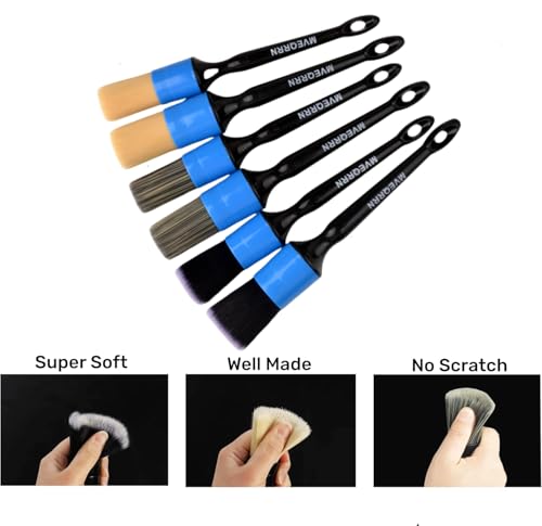 6pcs Car Detailing Brush Set,Boars Hair Detail Brushes(Blue) - view 3