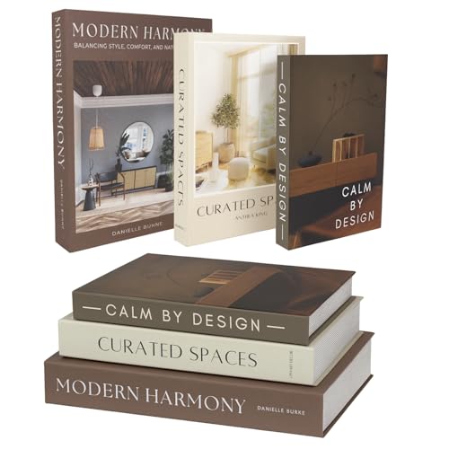 Modern Decorative Books Set of 3, Brown & Cream Faux Books with Storage
