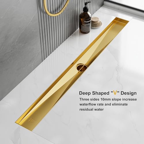 36-Inch Brushed Brass Linear Shower Drain with Brick Pattern Grate - view 3