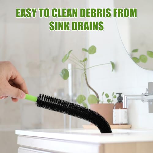 2pcs Sink Drain Brush, Bathroom Hair Clog Cleaner Nylon Stainless Steel Long Pipe Cleaners Dryer Lint Vent 17in Flexible Long Cleaning Brush for Toilet Floor Drain Kitchen Sewer Drain - view 2