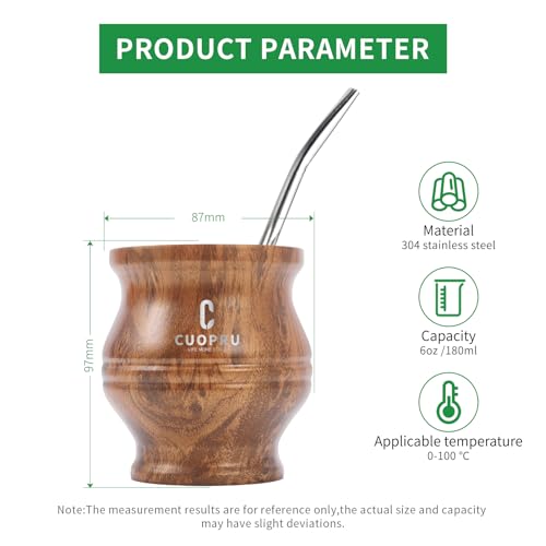 Yerba Mate Cup - Mate Gourd Set Includes Double Walled Stainless Steel Tea Cup, Tea Shaper set, Bombilla Straws, Cleaning Brush (Wood Grain) - view 2
