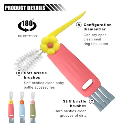 3 in 1 Cup Lid Cleaning Brush Set, Multifunctional Bottle Gap Crevice Cleaner Brush, Portable Cup Mouth Scrubber Tools for Bottle Tight Spaces (3PCS) - view 4