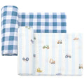 Baby Swaddle Blankets, Boys Girls Muslin Swaddling Wrap Receiving Blanket for Newborn, 70% Viscose from Bamboo and 30% Cotton, Large 47" x 47", Car and Checkered