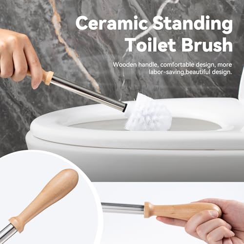 Toilet Brush and Holder Set, Ceramic Turtle Base Toilet Brush Set - 7.5” Bowl Cleaner, Toilet Scrubber Brush with Ergonomic Handle (Silver) - view 6