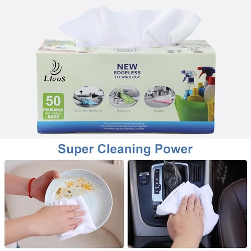 50 Pack Microfiber Cleaning Cloth in Box, Reusable Cleaning Rags, 11.5"x11.5", Edgeless Microfiber Wipes, Lint Free, Absorbent Shop Towels for Kitchen, Car, Glass (White) - view 4