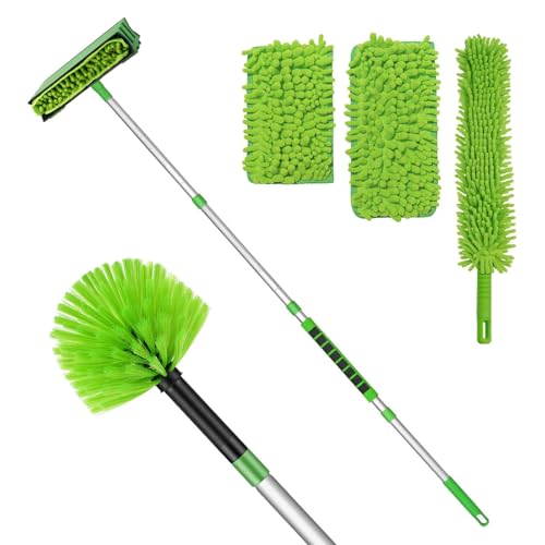 Ceiling Fan Cleaner Cobweb Duster with 6Ft/72'' Extension Pole High Ceiling Fan Blade Cleaning Tool Microfiber Duster Reusable Pads for Cleaning Ceiling Fan, Spider Web, Baseboard, Blind
