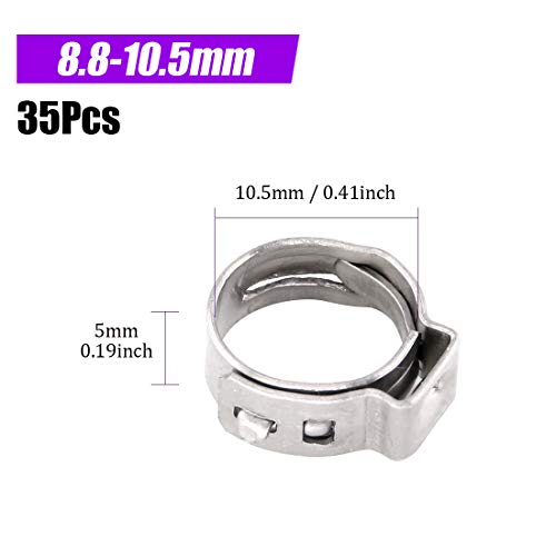 35Pcs 8.8-10.5mm 304 Stainless Steel Single Ear Hose Clamps, Crimp Hose Clamp Assortment Kit Ear Cinch Rings Crimp Pinch Fitting Tools Perfect for Automotive, Home Appliance Line - view 2