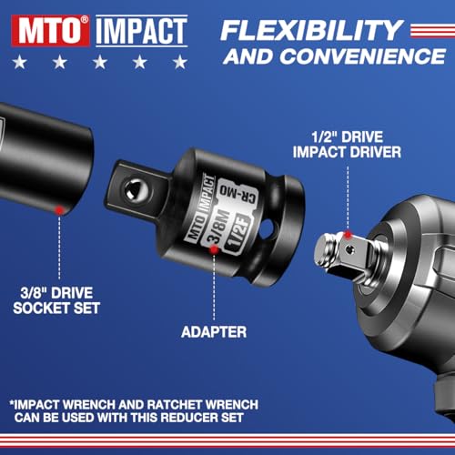 4-Piece Impact Socket Adapter and Reducer Set, 1/4" & 3/8" & 1/2" Impact Driver Conversions for Impact Wrench, Chrome Molybdenum Alloy Steel - view 5