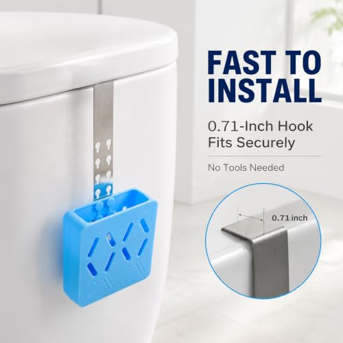 2 PCS Adjustable Toilet Tank Tablet Holder with Cleaning Brush, Toilet Bowl Cleaner Holder, Hanging Silicone Bleach Tablet Caddy Bracket, Helps Reduce Residue & Flapper Contact(Blue) - view 7