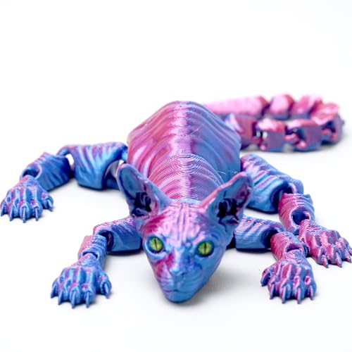 3D Printed Bald Cat Model,Flexible Realistic Articulated Animal Fidget Toys,Mystery Figurines Gifts for Easter,Executive Desk Funny Décor and Festival Collectible,Easter Basket Stuffers (RB) - view 2