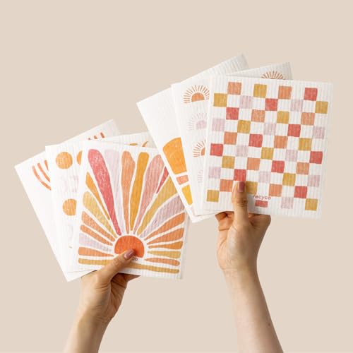 Swedish Dishcloths for Kitchen | 6 Pack Desert Sunset Washable Dish Rags | Cellulose Reusable Cleaning Paper Towels | Absorbent Counter Dish Cloth Sponge Kitchen Wipes, 8" L x 7" W