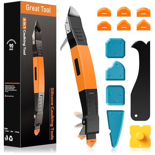 6 in 1 Silicone Caulking Tool Kit, Caulk Grout Remover Tool (Orange)