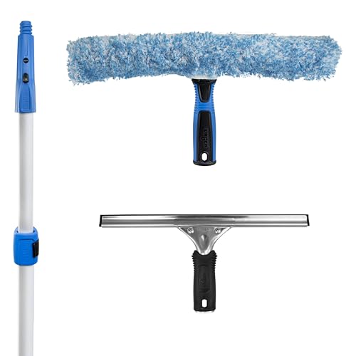 Professional Connect and Clean Total Pro Cleaning Kit, All-in-One Household Window Washing with Streak-Free Results, Includes 12” Squeegee, 14” Scrubber Washer, Telescopic Pole Extends Up to 6’