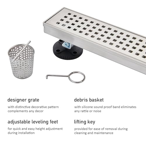 Linear Shower Floor Drain, Brushed Nickel 12 Inch Bathroom Drains - view 3