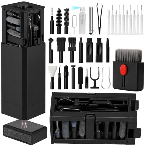 Cell Phone Cleaning Kit, iPhone Cleaning Kit for Charging Port Cleaner Keyboard Cleaning Kit for Airpods/Android/USB C/Earbuds/Laptop/iPad/Camera Lens with Stylus Pen (Black Brush Refill)