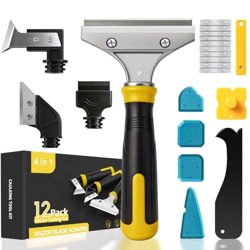 12pack Caulking Tool Kit, Multifunctional Caulk Remover Tool(Yellow)