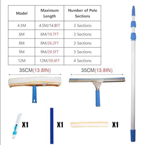 40 Ft Extendable Window Cleaning Tool Kit - Adjustable Long Handle Squeegee for High Ceilings, Perfect for Malls & Interiors, Durable Aluminum Rods (9m/29.5ft) - view 2