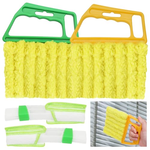4 Pcs Blind Duster Kit, 7-Finger & Vent Tools, Yellow+Green
