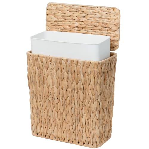 Wicker Trash Can, Small Bathroom Trash Can with Lid, 3 Gallon