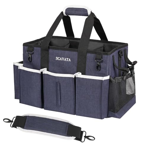 Wearable Cleaning Caddy Bag, Cleaning Caddy Supplies Organizer with Handle & Shoulder Straps for Housekeepers, Under Sink & Car Cleaning Tool Organizers with 4 Foldable Divider (Lake Blue) - view 8