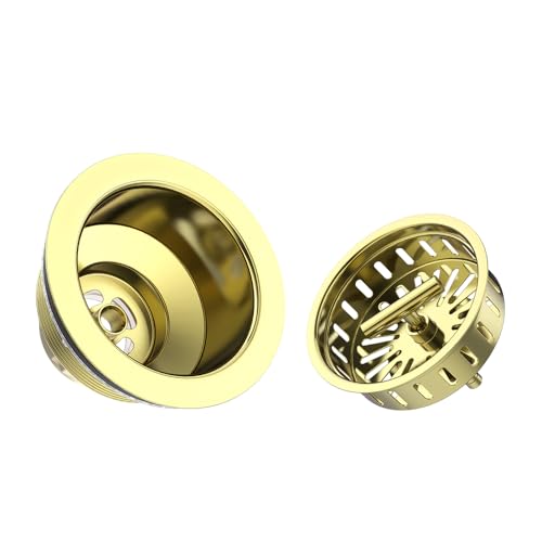 3-1/2 Inch Kitchen Sink Drain Assembly Stainless Steel Gold Kit with Strainer Basket/Rubber Stopper, Rustproof Durable Gold Finish Replacement for Standard Commercial Sink Drains - view 4