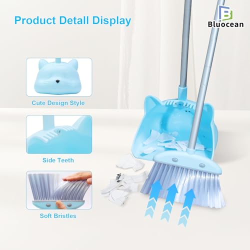 28'' Kids Mini Broom and Dustpan - Toddler Cleaning Toy Set, Toddler Household Helper, Parent-Child Interactive Play Cleaning Tool, Cute Cartoon Design, Small Safe Corner Broom (Blue) - view 6