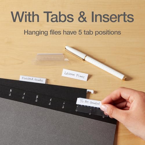 Hanging File Folders, 6 Pack, Letter Size (8.5" x 11"), Black, 1/5 Cut for 5 Tab Positions, Includes Tabs and Inserts, Hanging Files for Office and Document Organization - view 3