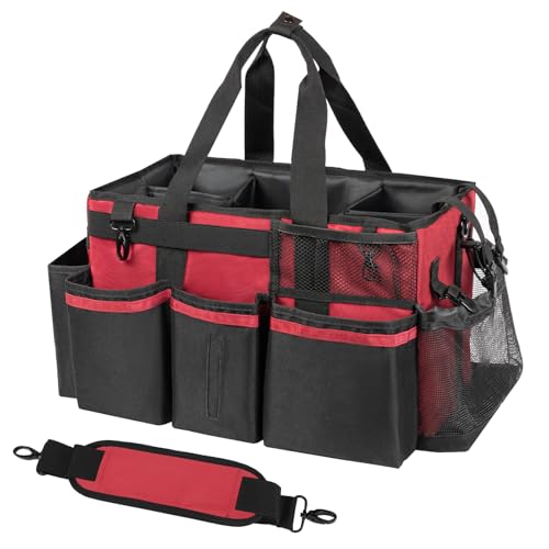 Wearable Cleaning Caddy Organizer with Handle & Shoulder Straps for Housekeepers, Under Sink & Car Cleaning Tool Organizer Bag with 4 Foldable Dividers (Black) - view 8