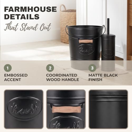 Matte Black Farmhouse Bathroom Trash Can and Toilet Brush Set - view 6
