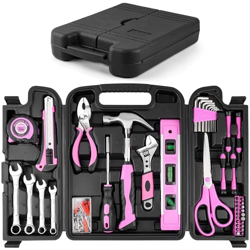 125 PCS Pink Household Tool Set, Pink Ladies Basic House DIY Toolkit Set for Home Garage Office College Dormitory Use, Hand Tool Kits for Women