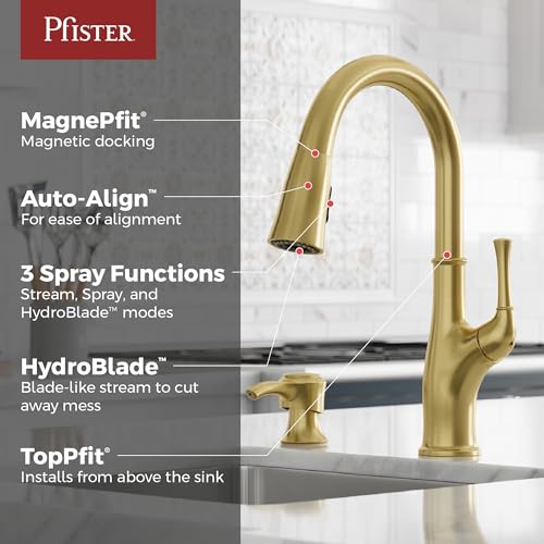 Alderwood Kitchen Faucet with Pull Down Sprayer and Soap Dispenser Single Handle High Arc Spout Brushed Gold Finish NSF Certified 1 or 3 Hole Installation F5297AWBG - view 2