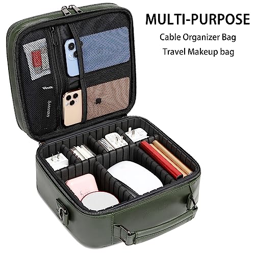Electronics Travel Organizer, Large Electronic Accessories Cable Case with Adjustable Dividers, Waterproof Tech Storage Bag Gifts with Double Layers for Cord, Charger, Power Bank - Olive Green - view 4