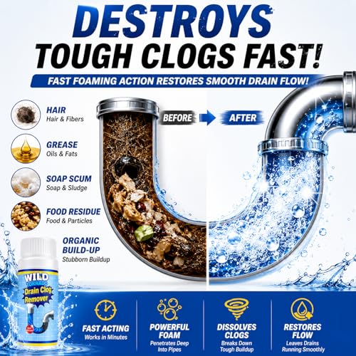 Drain Clog Remover 4 Pack, Sink Drain Cleaner Fast Foaming, Clogged Drai Remover Rapidly by Dissolve Impurities, Quick Cleaning Tool for Pipes & Toilet, Kitchen Sinks, Bathroom Showers（480g） - view 3