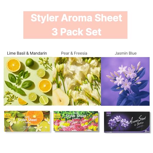 Pear & Freesia, Lime Basil & Mandarin, and Jasmin Blue 20 x 3 Pack - Long-Lasting Dryer Sheet Scent for Clothing Styler - Deodorizing & Refreshing Fragrance - Easy Use Styler Fabric Softener Sheets - view 2