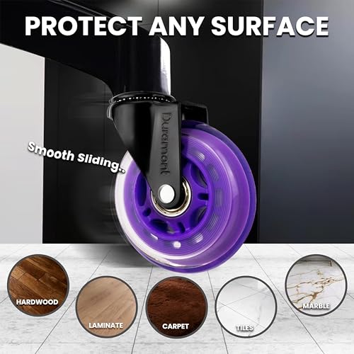 Office Chair Wheels - Set of 5 Rollerblade-Style Caster Wheels, Smooth & Quiet Rolling, Protects Hardwood Floors & Carpets, Universal Fit, Durable and Long-Lasting - Purple - view 4