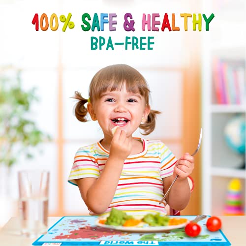 Kids Educational Placemat Set 4-Pack - 17 x 11 in Multicolor Silicone - Washable & Reusable with Secure Grip Backing - Map Placemats for Kids, Solar System, Human Body, World & US Map - view 5
