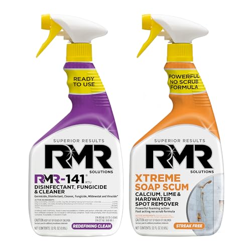 RMR Polish & Protect Bundle – Xtreme Soap Scum Remover + RMR-141 EPA Registered Mold & Mildew Spray, 2-Step Clean & Disinfect System for Buildup, Hard Water, Tile, Surfaces, Glass, 2–32 Oz Bottles