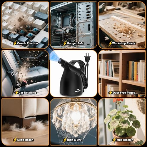 Compressed Air Duster-110000RPM Super Power Electric Air Duster for Cleaning Dust, Hairs, Crumbs, Scraps for Laptop, Computer, Replaces Compressed Air Cans & Canned Air (Jet-Black - view 6