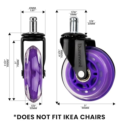 Office Chair Wheels - Set of 5 Rollerblade-Style Caster Wheels, Smooth & Quiet Rolling, Protects Hardwood Floors & Carpets, Universal Fit, Durable and Long-Lasting - Purple - view 6