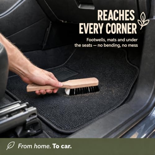 Carpet Brush for Cleaning - Stiff Nylon Bristle Scrub Brush with Wooden Handle - Rug, Upholstery, Car Mat & Pet Hair Cleaner - Heavy Duty Hand Held Floor Scrubber, 9.8 Inch - view 5