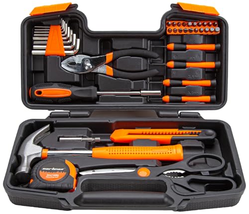 39-Piece Household Tool Set, Orange Hand Kit With Storage Case