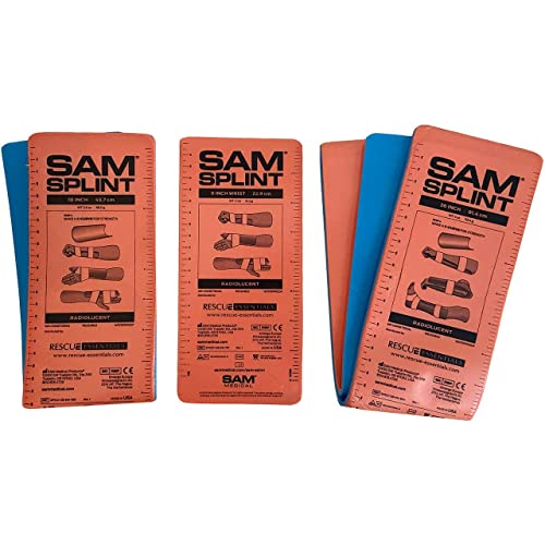 SAM Splint 3X Combo Pack – Moldable Aluminum Foam Splint for Fractures, Sprains & Strains – Lightweight, Reusable, Radiolucent Emergency Splint Set (1 Each 4.25" x 9", 18", 36"), Orange/Blue – Professional First Aid Immobilization