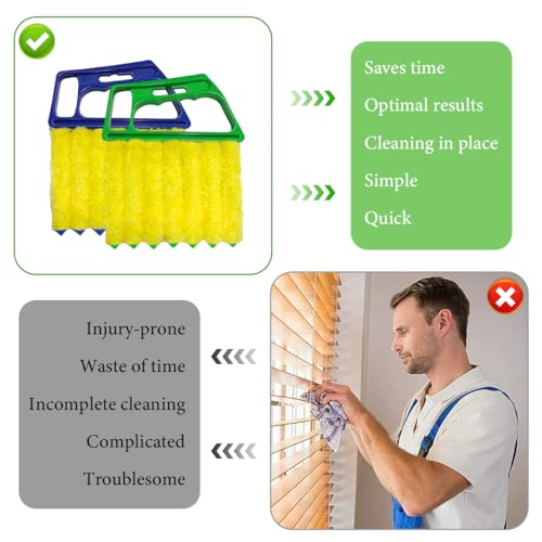 2 PCS Blind Cleaner Duster Tool, Window Venetian Hand-held 7 Finger Dusting Cleaner Brush, Blinds Cleaning Brush Tool for Window Shutters Air Conditioner, Car Accessories (Blue+Green) - view 5