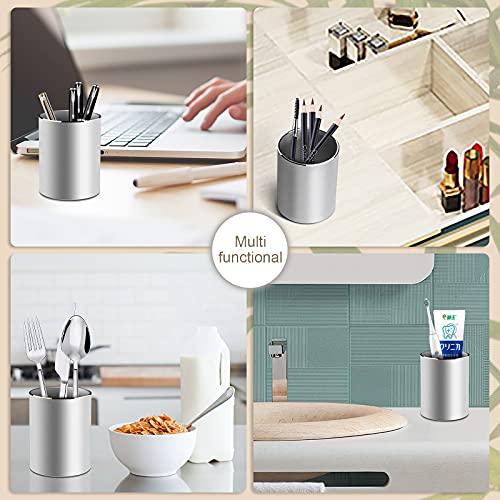 Metal Pen Holder Aluminum Pencil Holder for desk, Round Desktop Organizer and Silver Pencil Cup for Office, School, Home and Stationary Supplies (3.15 x 3.15 x 3.94 Inches) - view 5