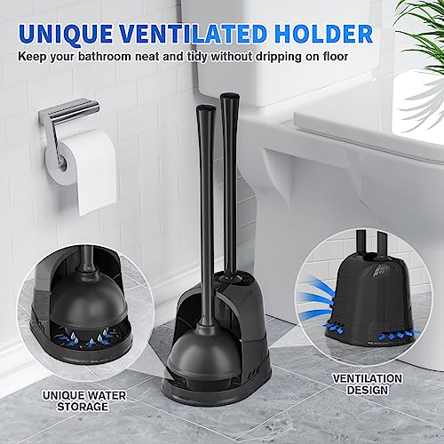 Toilet Plunger and Brush, Bowl Brush and Heavy Duty Toilet Plunger Set with Ventilated Holder, 2-in-1 Toilet Brush and Plunger Combo for 5.3-inch Toilet Drain Bathroom Cleaning (Black) - view 5