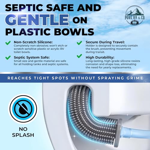 RV Tank Treatment Toilet Brush, Wall Mounted Holder & Septic Safe, Non-Scratch Silicone Flexible D-Head with Durable Long Handle for RVs,Trailers & Camper Bathrooms - view 3