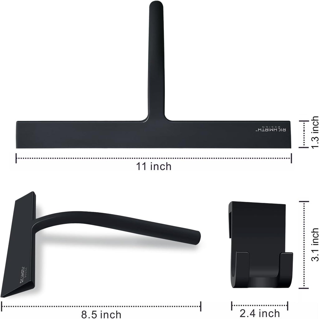 Silicone rubber blade & hook shower window squeegee 11" in width silicone car squeegee bathroom squeegee for shower doors car window, black - view 2